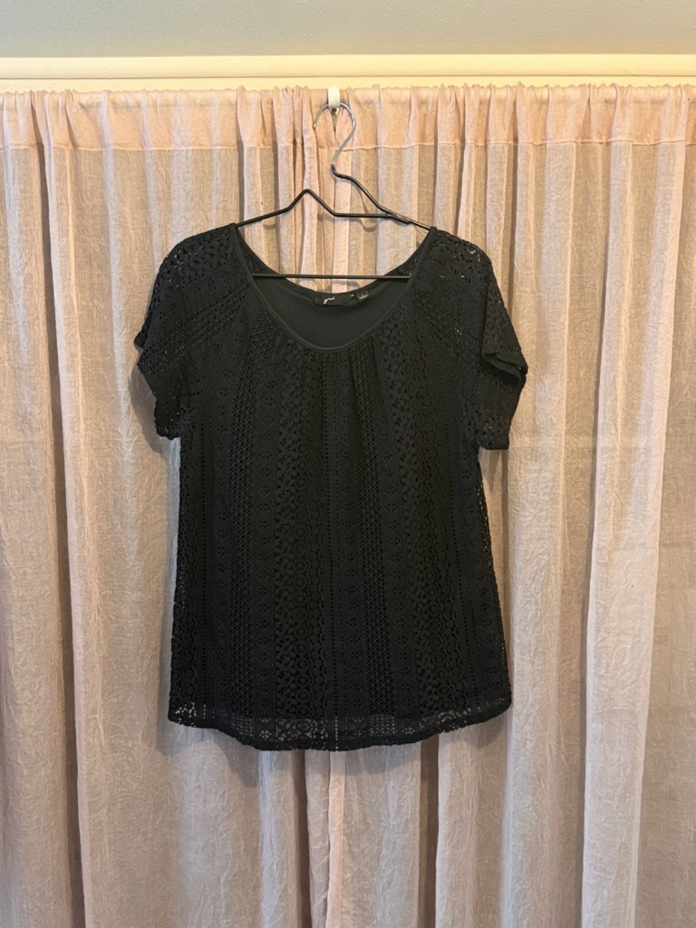 GNW Black Lace Short-Sleeve Scoop Neck Top